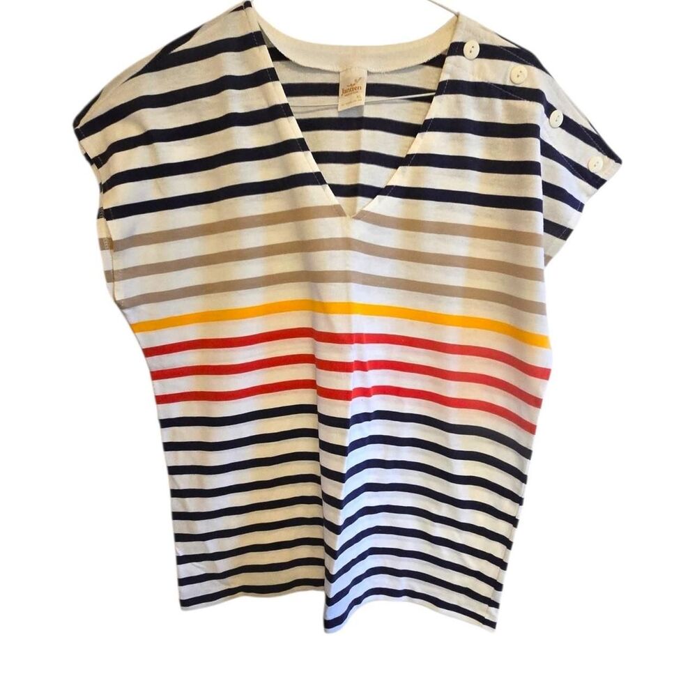 Jantzen multicoloured striped top with button detail. Size XL
